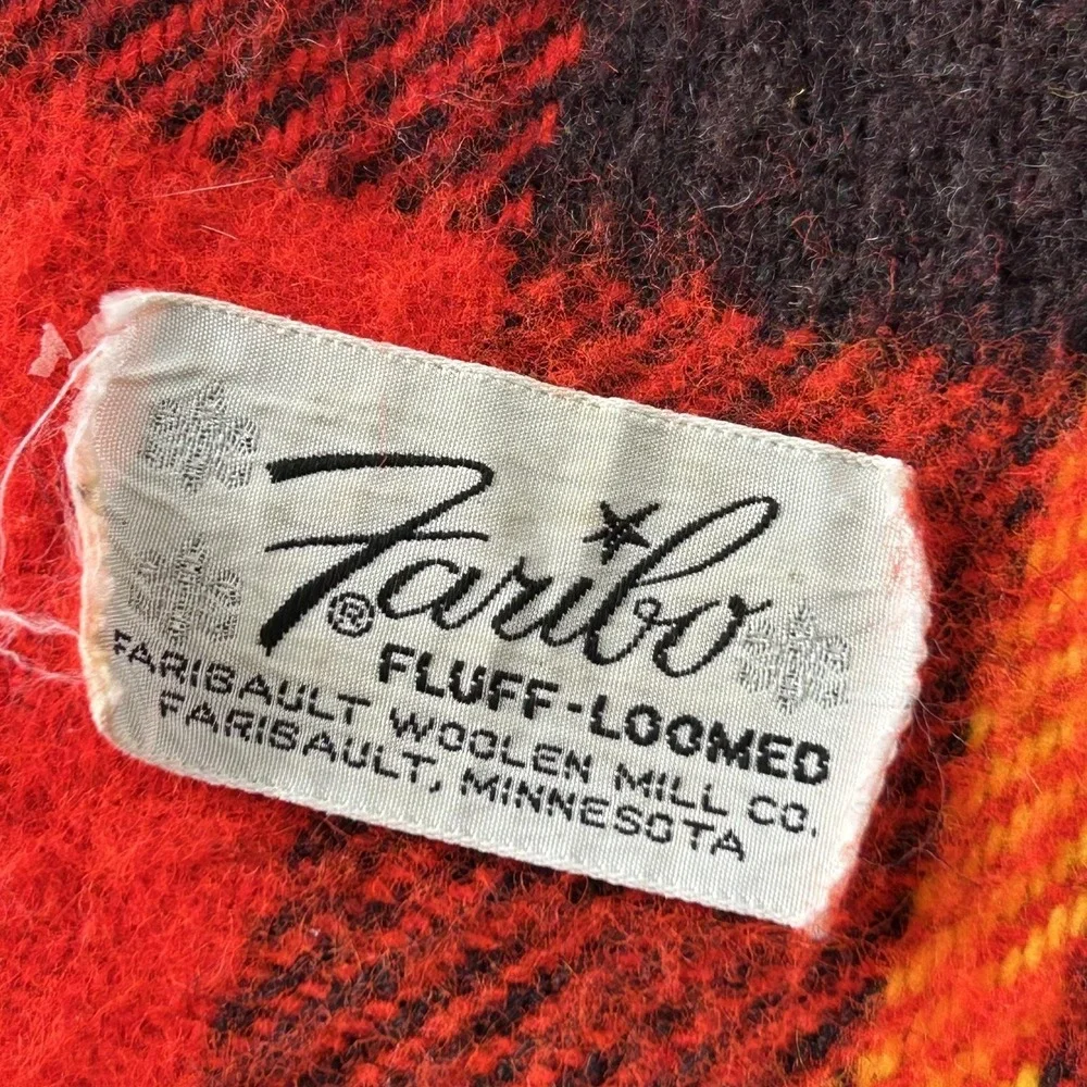 Faribo Blanket Fluff Loomed Wool Throw Red Black Plaid 50‎ X 60 Fringe Vintage